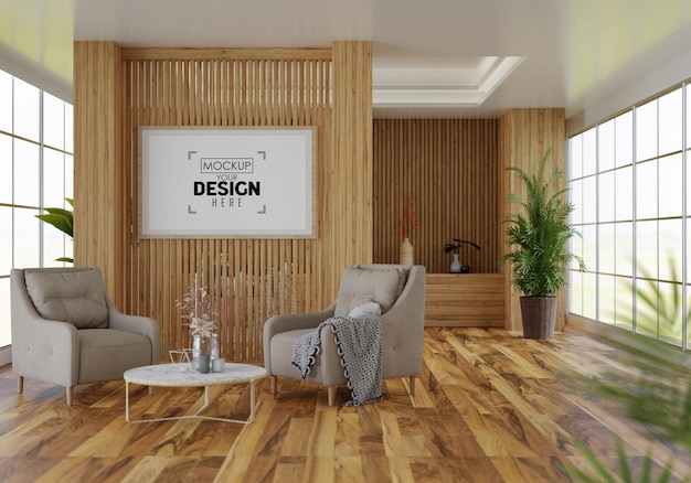 Posterlijst in woonkamer Psd Mockup