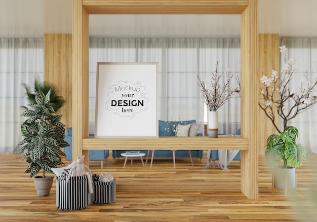 Posterlijst in woonkamer Psd Mockup