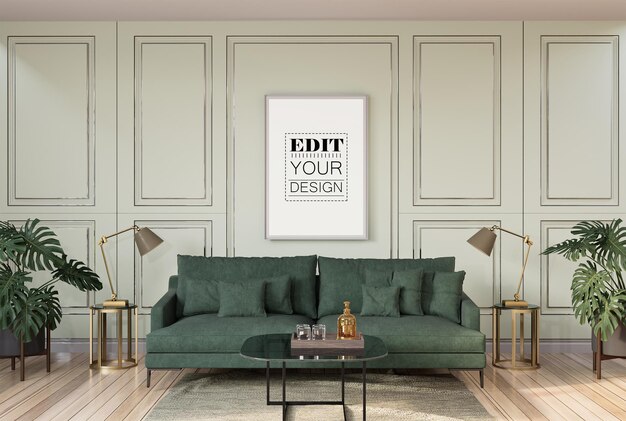 Posterlijst in woonkamer Psd Mockup