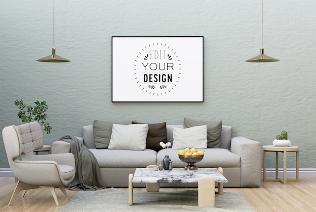 Posterlijst in woonkamer Psd Mockup