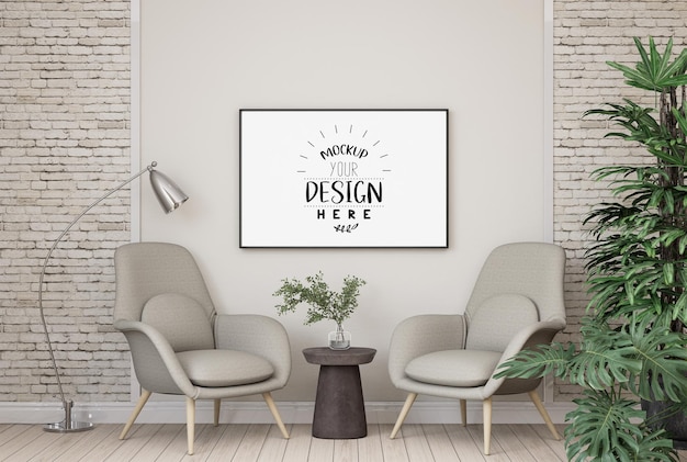 Posterlijst in woonkamer Psd Mockup