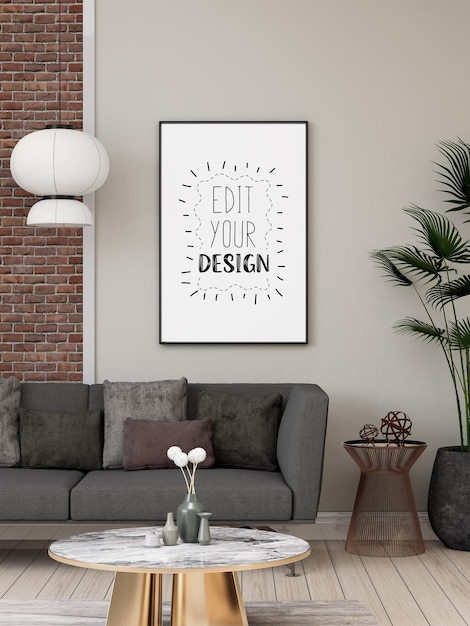 Posterlijst in woonkamer Psd Mockup