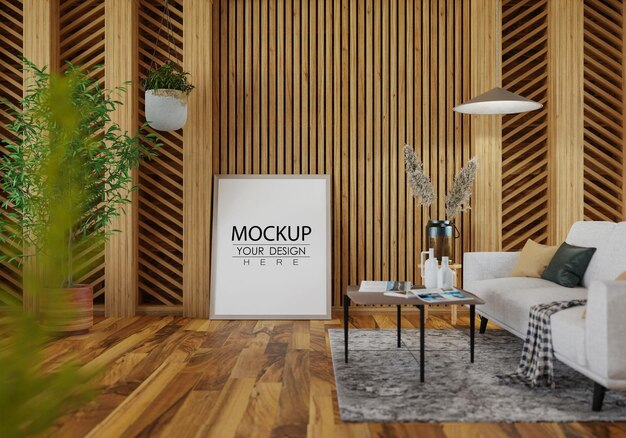 Posterlijst in woonkamer psd mockup