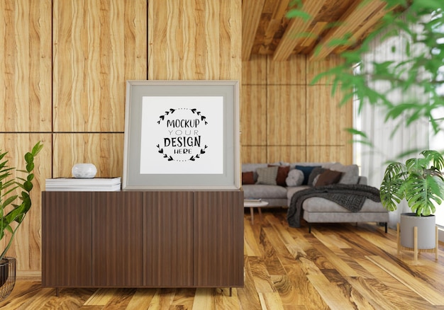 Posterlijst in woonkamer Psd Mockup