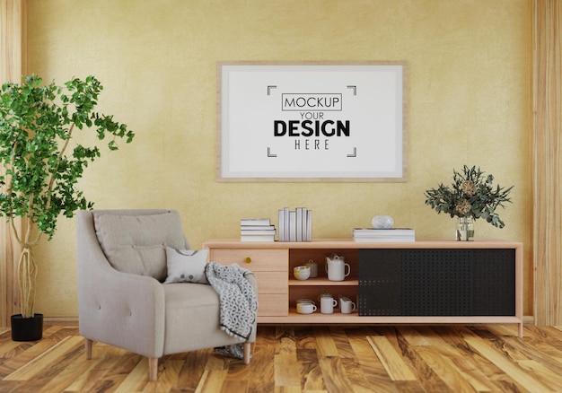 Posterlijst in woonkamer psd mockup