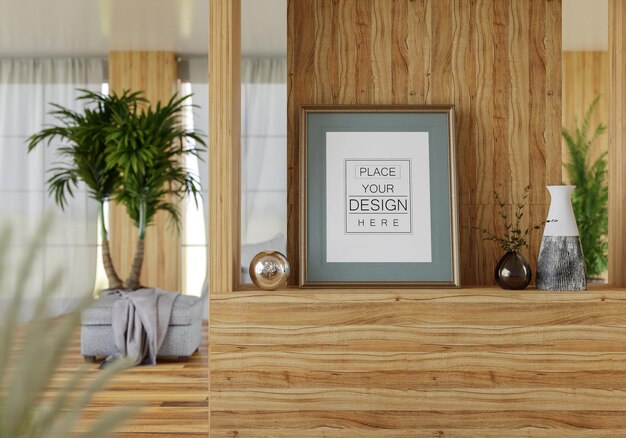 Posterlijst in woonkamer psd mockup