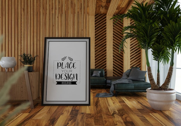 Posterlijst in woonkamer psd mockup