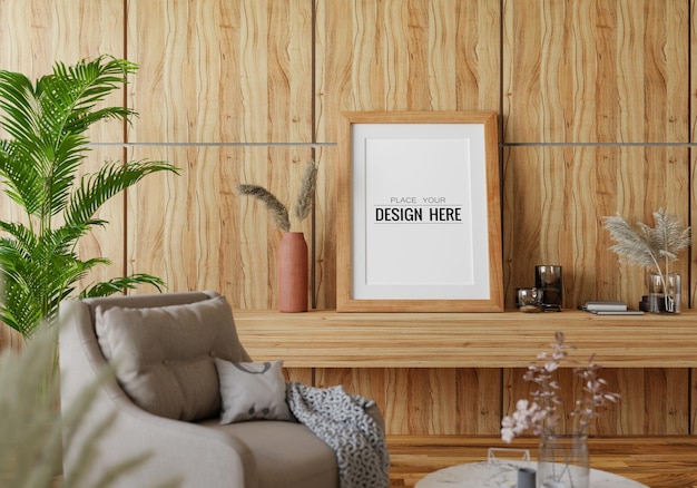 Posterlijst in woonkamer psd mockup