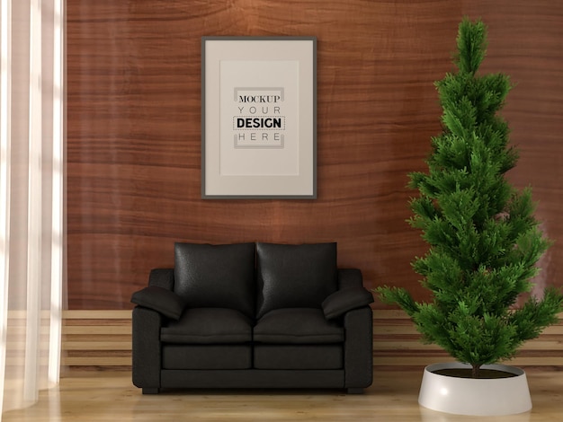 Posterlijst in woonkamer psd mockup