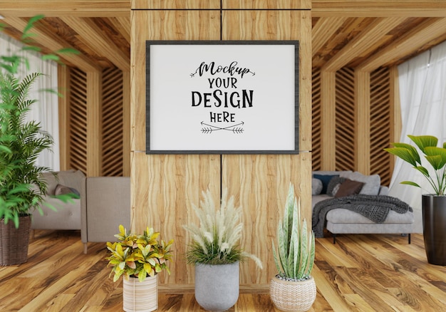 Posterlijst in woonkamer psd mockup