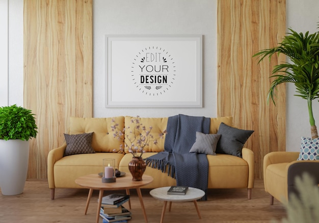 Posterlijst in woonkamer Psd Mockup