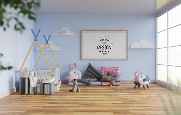 Posterlijst in woonkamer Psd Mockup