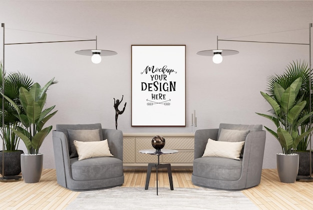 Posterlijst in woonkamer Psd Mockup