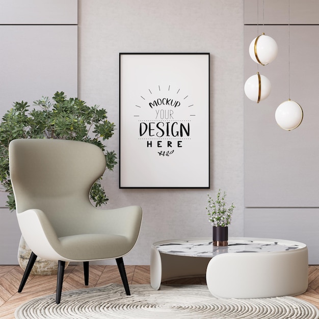 Posterlijst in woonkamer Psd Mockup