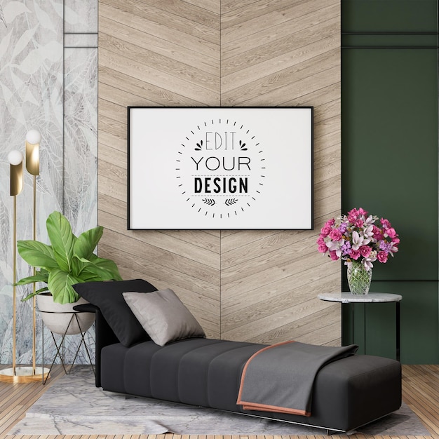 Posterlijst in woonkamer Psd Mockup