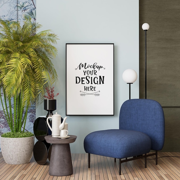 Posterlijst in woonkamer Psd Mockup