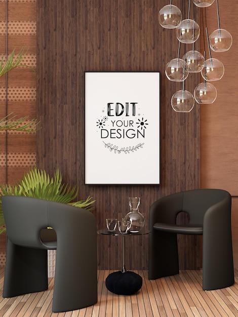 Posterlijst in woonkamer Psd Mockup