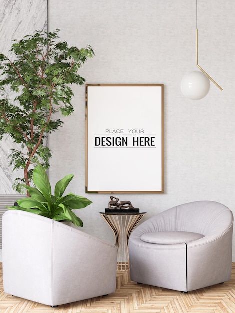 Posterlijst in woonkamer Psd Mockup