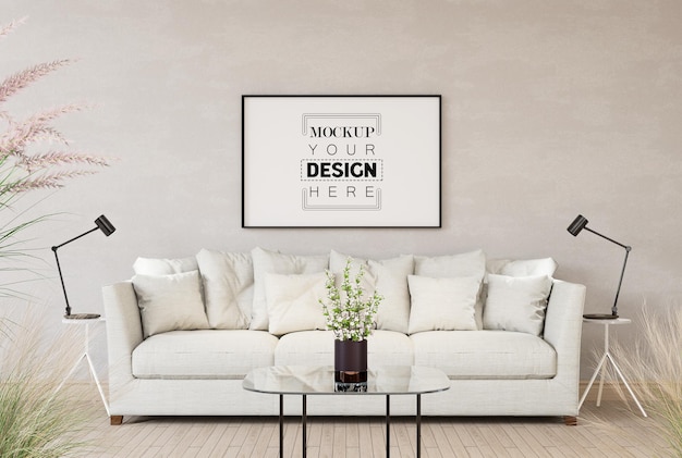 Posterlijst in woonkamer Psd Mockup