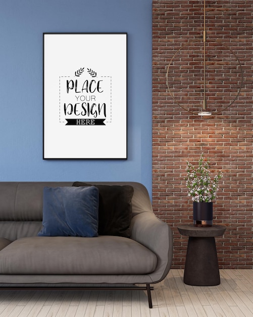 Posterlijst in woonkamer psd mockup