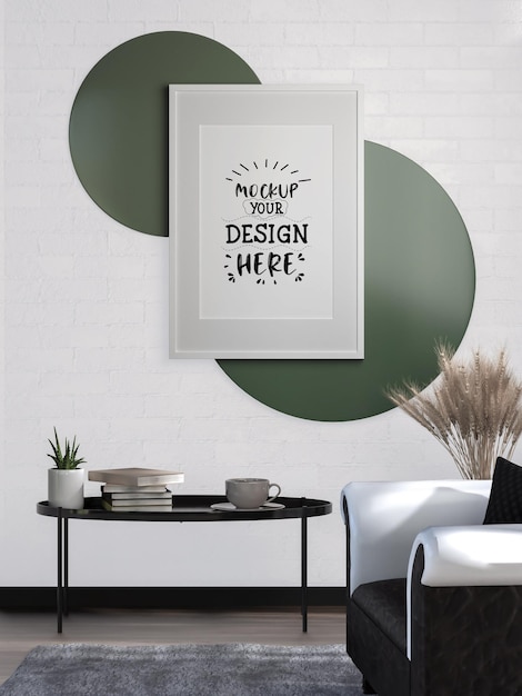 Posterlijst in woonkamer Psd Mockup