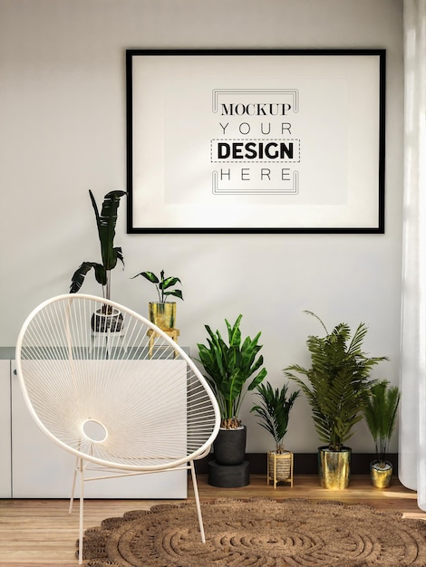 Posterlijst in woonkamer Psd Mockup