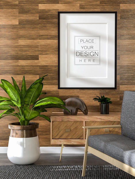 Posterlijst in woonkamer Psd Mockup