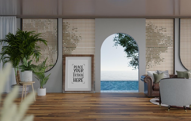 Posterlijst in woonkamer psd mockup