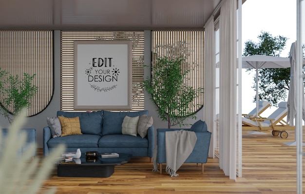 Posterlijst in woonkamer psd mockup