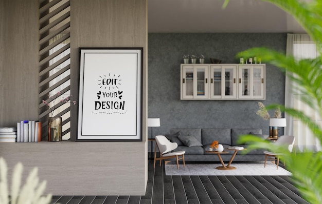 Posterlijst in woonkamer Psd Mockup