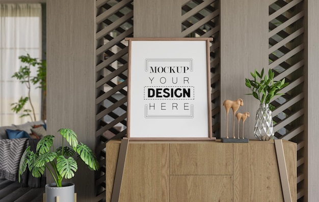 Posterlijst in woonkamer Psd Mockup