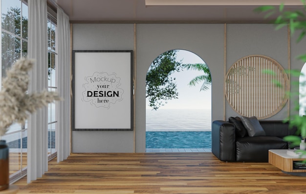 Posterlijst in woonkamer psd mockup