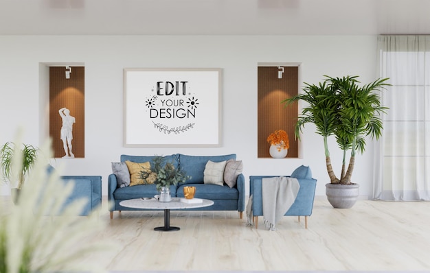 Posterlijst in woonkamer psd mockup