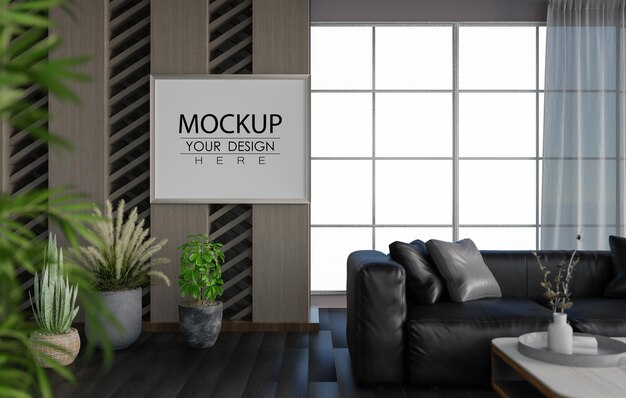 Posterlijst in woonkamer psd mockup