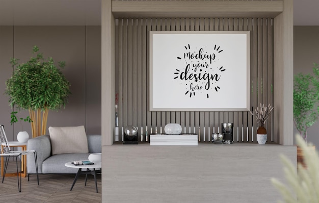 Posterlijst in woonkamer psd mockup