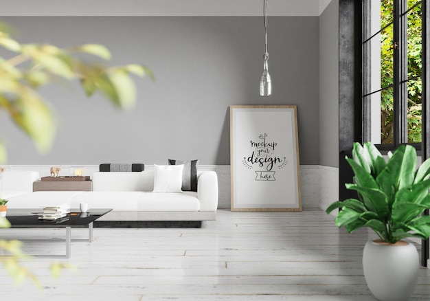 Posterlijst in woonkamer Psd Mockup