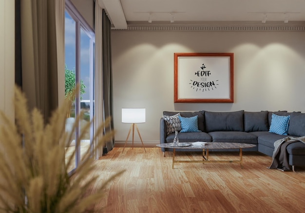 Posterlijst in woonkamer psd mockup