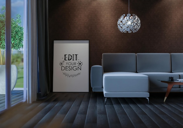 Posterlijst in woonkamer Psd Mockup