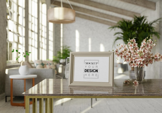 Posterlijst in woonkamer psd mockup