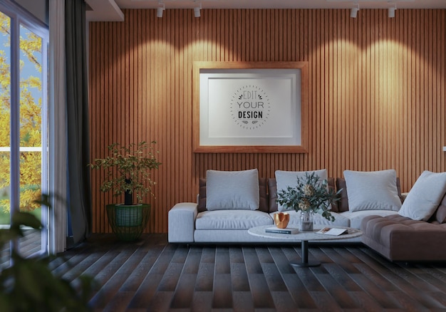 Posterlijst in woonkamer Psd Mockup