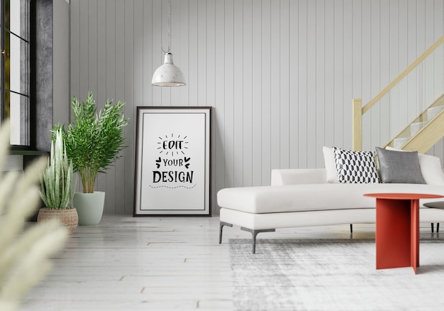 Posterlijst in woonkamer Psd Mockup