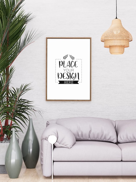 Posterlijst in woonkamer psd mockup