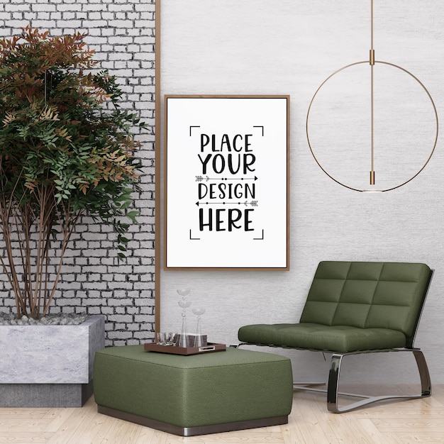 Posterlijst in woonkamer psd mockup