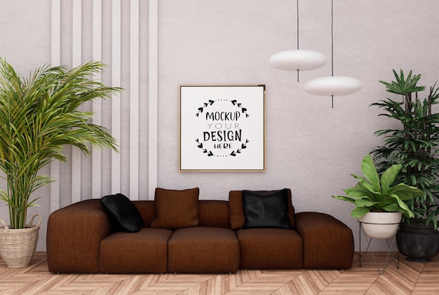 Posterlijst in woonkamer Psd Mockup