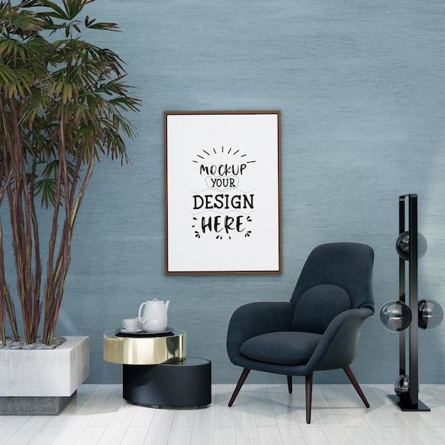 Posterlijst in woonkamer psd mockup