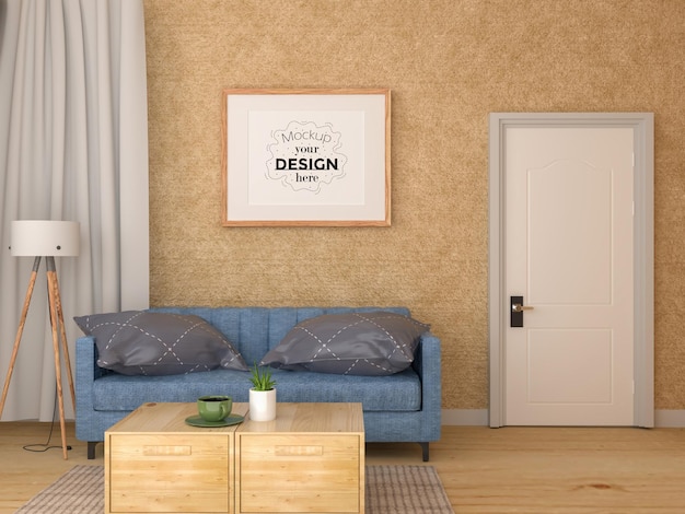 Posterlijst in woonkamer Psd Mockup