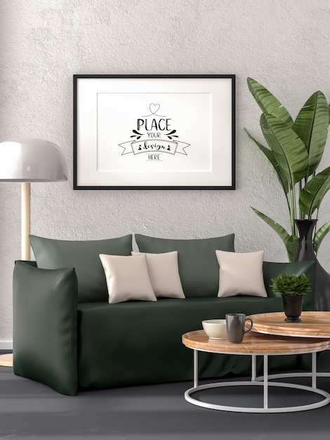 Posterlijst in woonkamer Psd Mockup