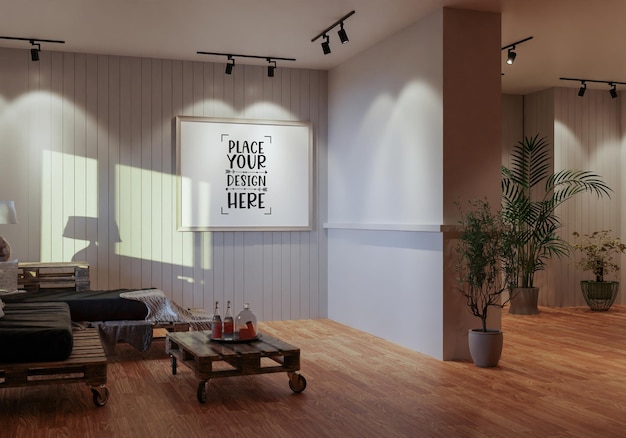 Posterlijst in woonkamer Psd Mockup