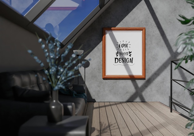 Posterlijst in woonkamer psd mockup