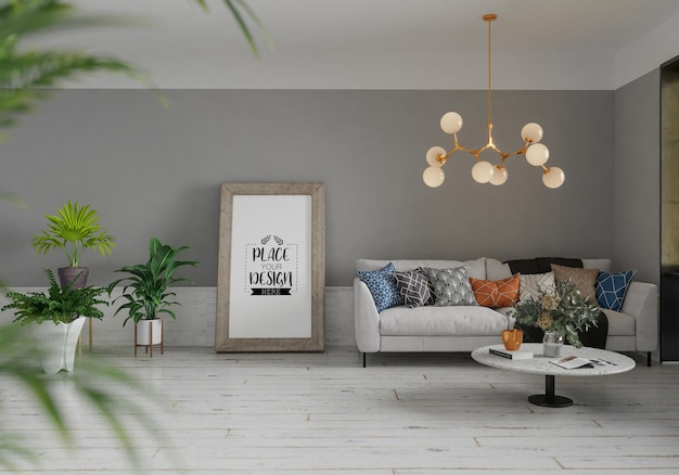 Posterlijst in woonkamer Psd Mockup